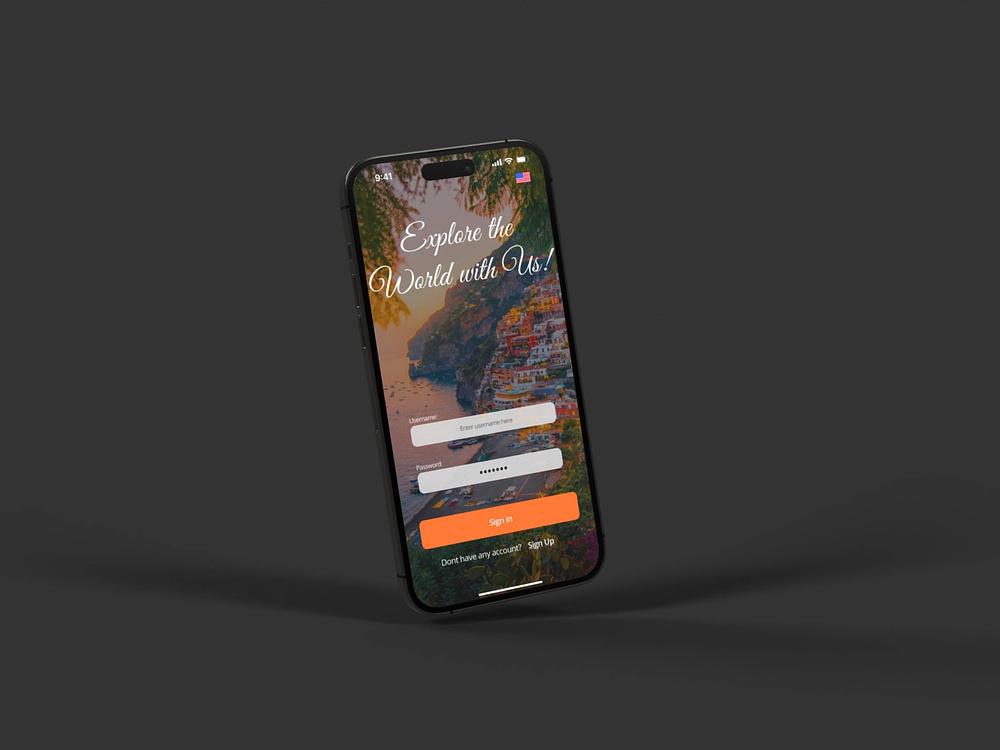 Travel app login screen